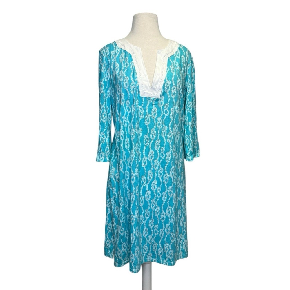 Lilly Pulitzer Row Your Boat Nightgown Night Shirt Large Blue White Rope Pajama‎